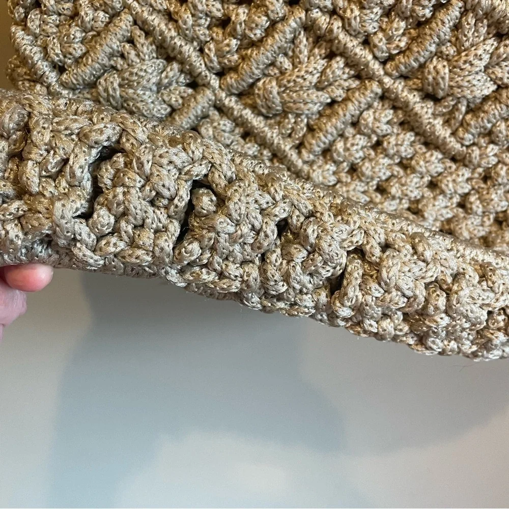 Vintage Macrame Crochet Circle  Handle Handbag